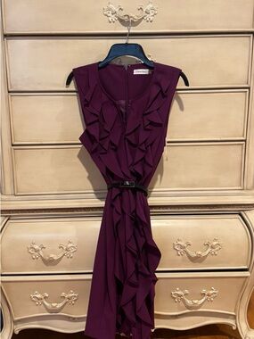 Calvin Klein Sleeveless Ruffle Midi Dress - Plum
